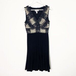 Joseph Ribkoff Black & White Ruffle Bodice A Line Sleeveless Dress